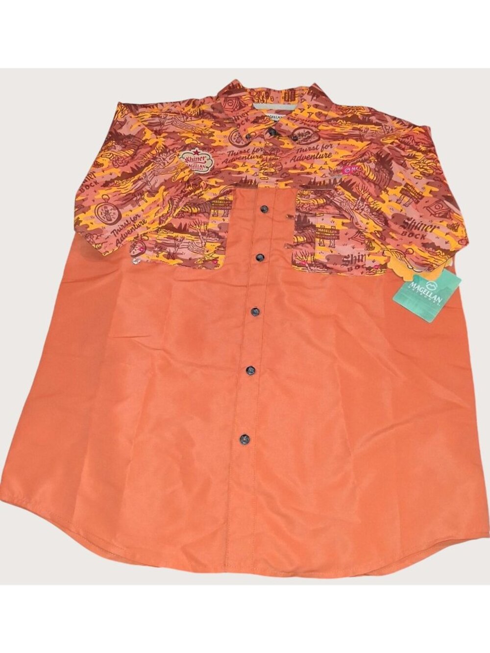 Magellan Mens Shiner Bock Outdoor Fishing Shirt Medium Burnt Orange & Yellow